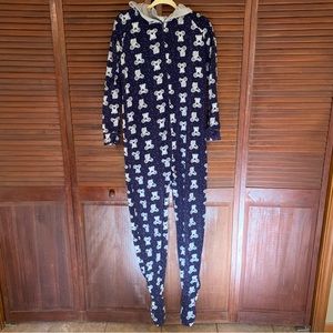 Joe Boxer L One Piece Pajamas Footed Hooded Koala Bear Novelty Print Long Sleeve